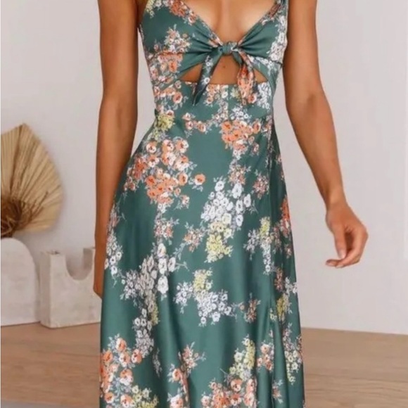 Billy J- Floral Green Midi Dress, 12 - Picture 2 of 4